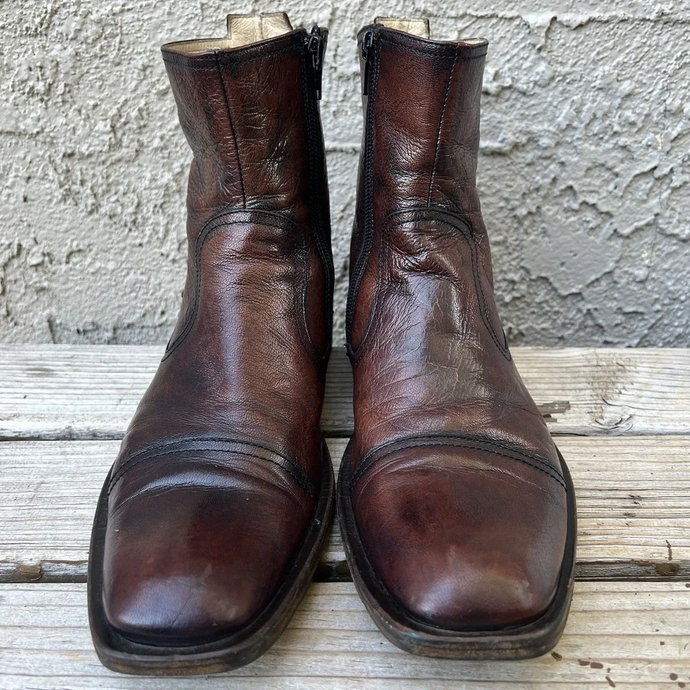 Kenneth Cole New York Boots Men Size 7 Leather Brown Made In Italy